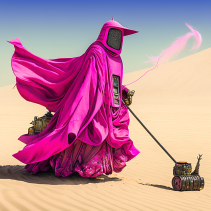 OtherJason robotic monk in fluorescent pink robe dragging solar 7bab2f1c-b648-4619-b492-7114a554650d.png