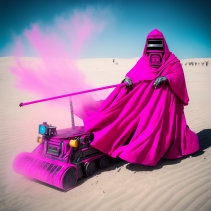 OtherJason robotic monk in fluorescent pink robe dragging solar b4a4d337-4453-4217-8c64-fe5182e7c34c.png